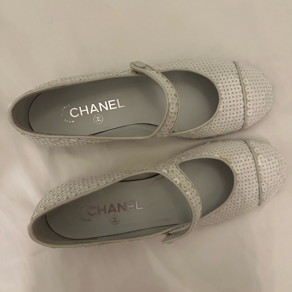 Chanel White Sequin Mary Janes - Picture 3 of 7